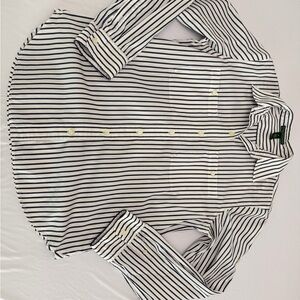 Lauren Ralph Lauren Navy and White Striped Button-Down Shirt
